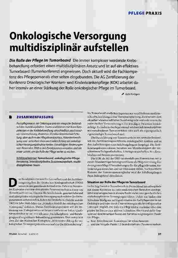 Vorschauseite 1: Onkologische Versorgung multidisziplmär aufstellen