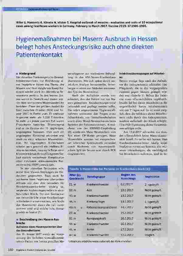 Vorschauseite 1: Hygienemaßnahmen bei Masern: Ausbruch in Hessen beiegt hohes Ansteckungsrisiko auch ohne direkten Patientenkontakt