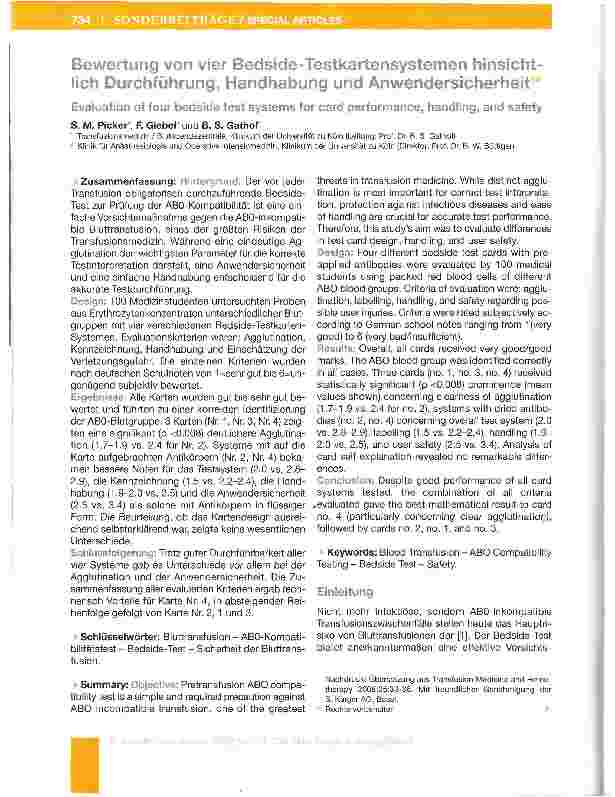 Vorschauseite 1: Bewertung von vier Bedside-Testkartensystemen hinsichtlich Durchführung, Handhabung und Anwendersicherheit