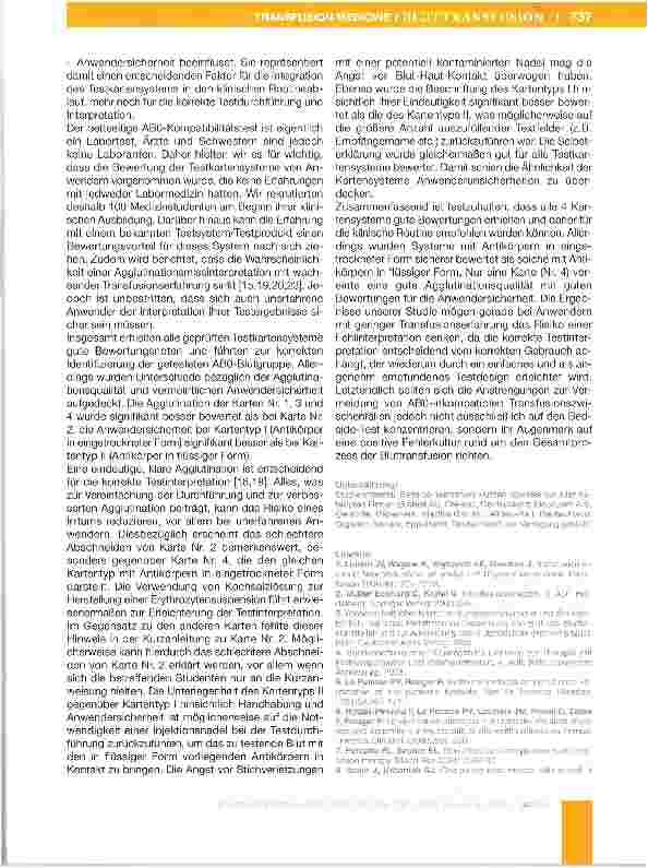 Vorschauseite 4: Bewertung von vier Bedside-Testkartensystemen hinsichtlich Durchführung, Handhabung und Anwendersicherheit