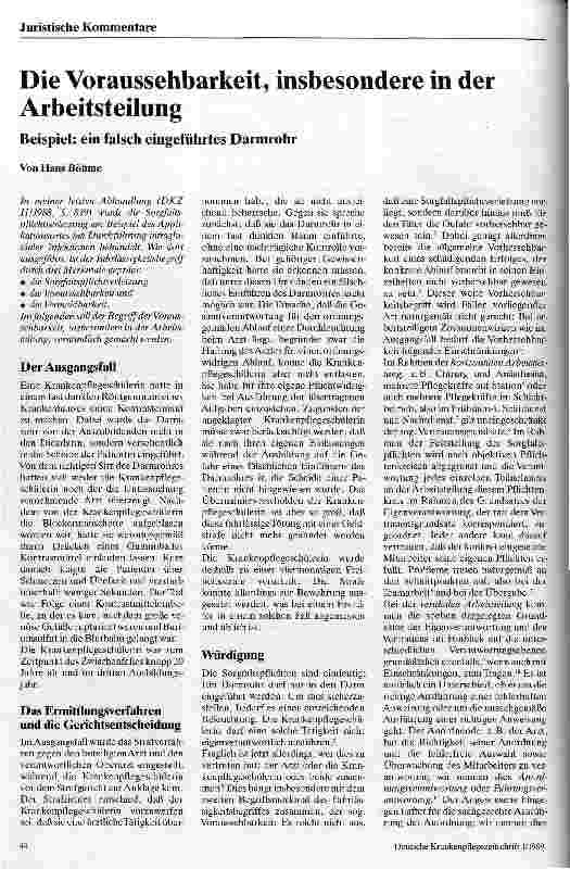 Vorschauseite 1: Die Voraussehbarkeit, insbesondere in der Arbeitsteilung Beispiel: ein falsch eingeführtes Darmrohr