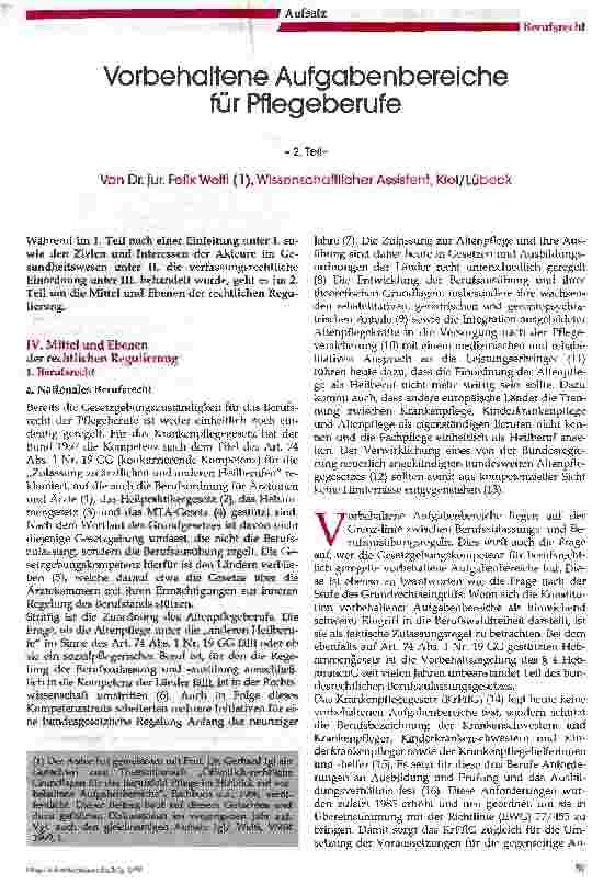 Vorschauseite 1: Vorbehaltene Aufgabenbereiche für Pflegeberufe 2. Teil