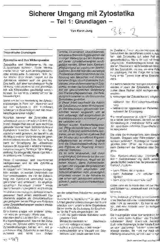 Vorschauseite 1: Sicherer Umgang mit Zytostatika 1. Teil: Grundlagen