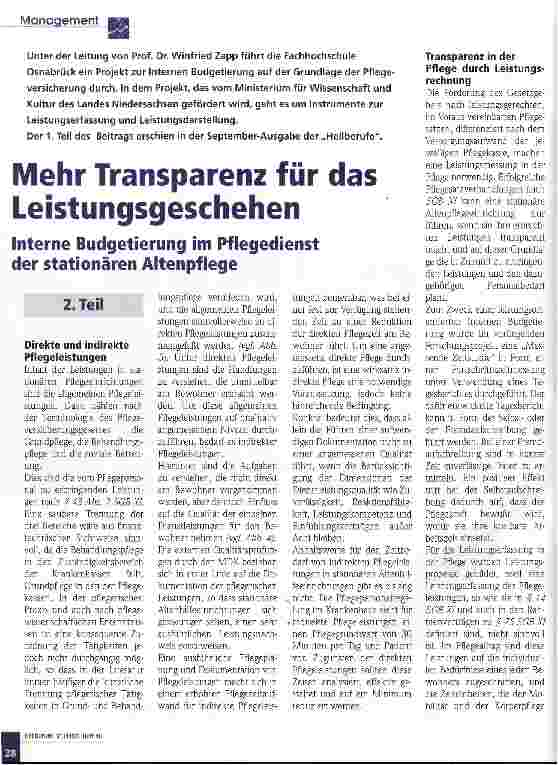 Vorschauseite 1: Mehr Transparenz für das Leistungsgeschehen
