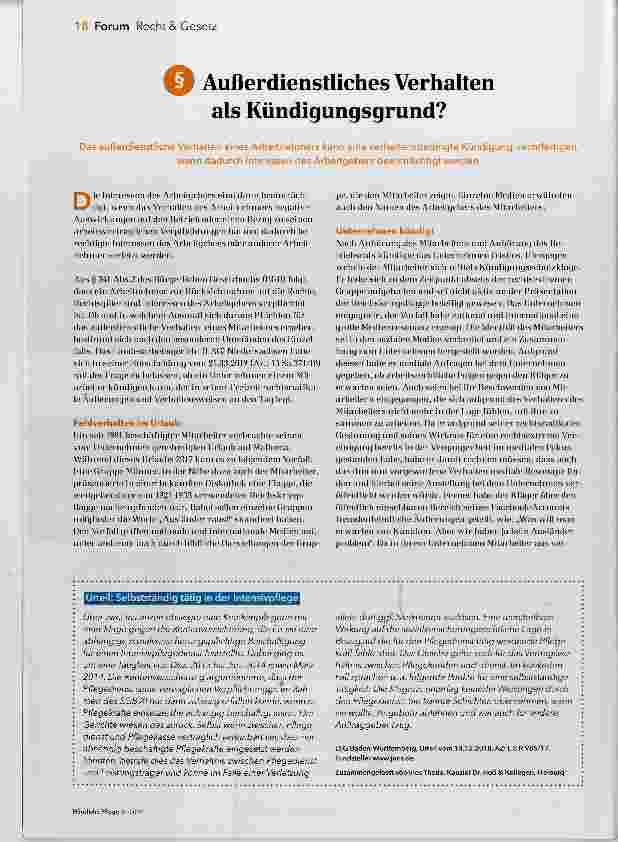 Vorschauseite 1: Außerdienstliches Verhalten als Kündigungsgrund?