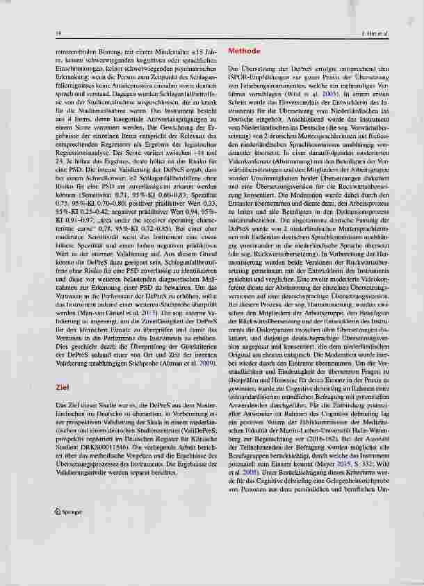 Vorschauseite 3: DePreS-G - deutsche Version der Prädiktionsskala Depression nach Schlaganfall (DePreS): Übersetzung und „cognitive debriefing