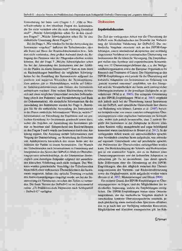 Vorschauseite 6: DePreS-G - deutsche Version der Prädiktionsskala Depression nach Schlaganfall (DePreS): Übersetzung und „cognitive debriefing