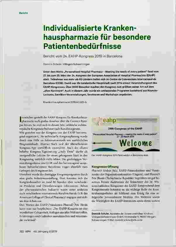 Vorschauseite 1: Individualisierte Krankenhauspharmazie für besondere Patientenbedürfnisse