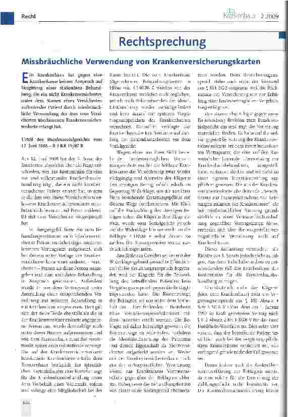 Vorschauseite 1: RechtsprechungMissbräuchliche Verwendung von Krankenversicherungskarten