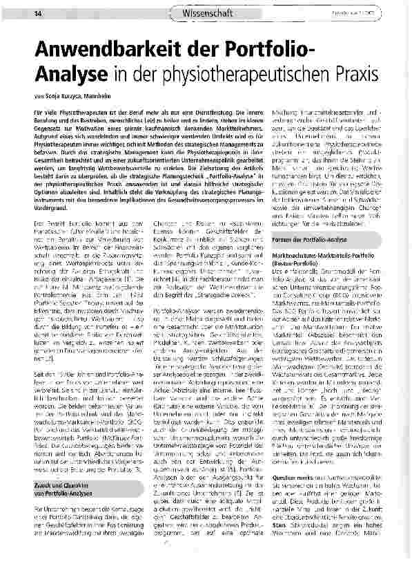 Vorschauseite 1: Anwendbarkeit der Portfolio-Analyse in der physiotherapeutischen Praxis