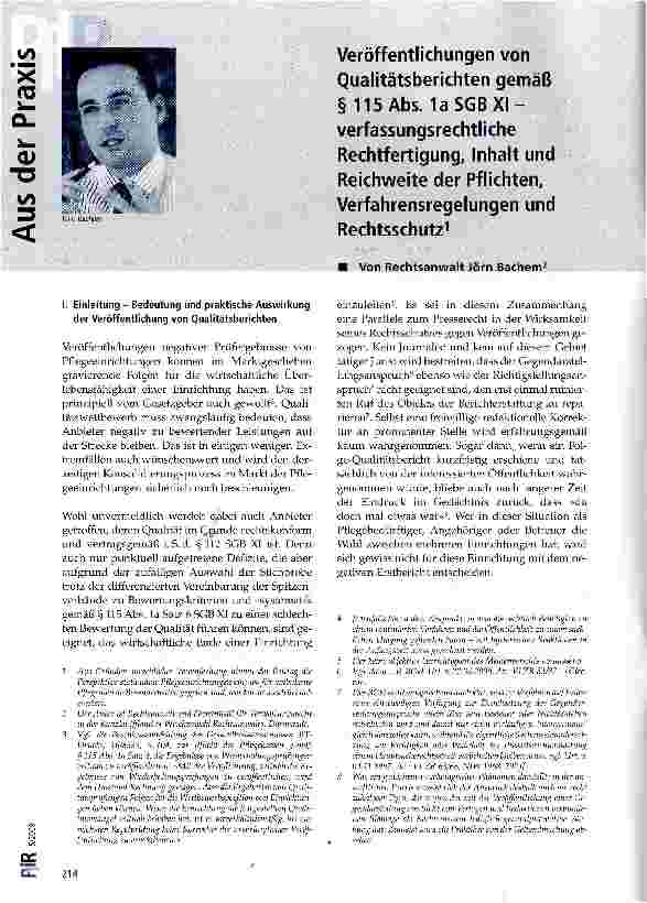 Vorschauseite 1: Veröffentlichungen von Qualitätsberichten gemäß §115 Abs. 1a SGB XI-verfassungsrechtliche Rechtfertigung, Inhalt und Reichweite der Pflichten, Verfahrensregelungen und Rechtsschutz