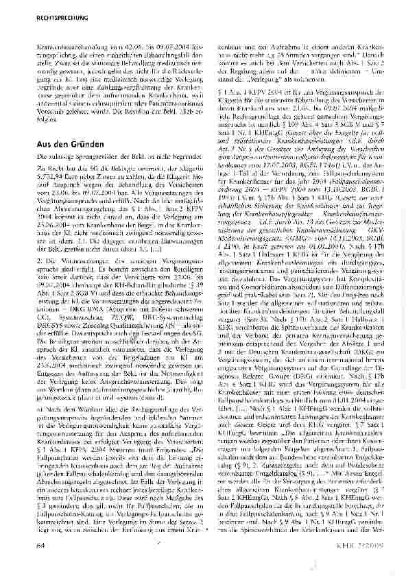 Vorschauseite 2: Verlegung des Versicherten in ein anderes Krankenhaus Geltendmachung der Fallpauschalenvergütung durch aufnehmendes Krankenhaus