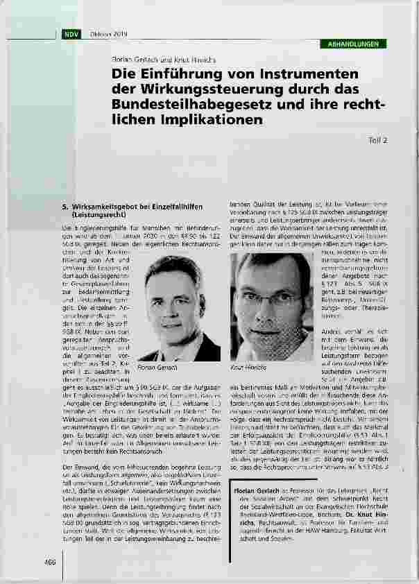 Vorschauseite 1: Die Einführung von Instrumenten der Wirkungssteuerung durch das Bundesteilhabegesetz und ihre rechtlichen Implikationen Teil 2