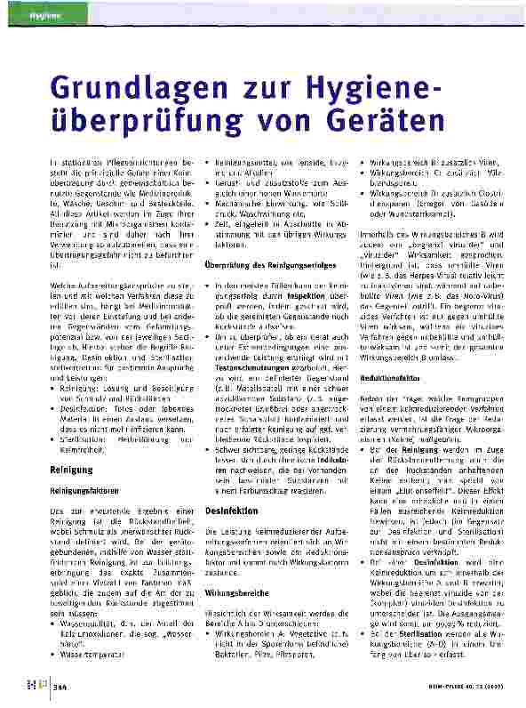 Vorschauseite 1: Grundlagen zur Hygieneüberprüfung von Geräten