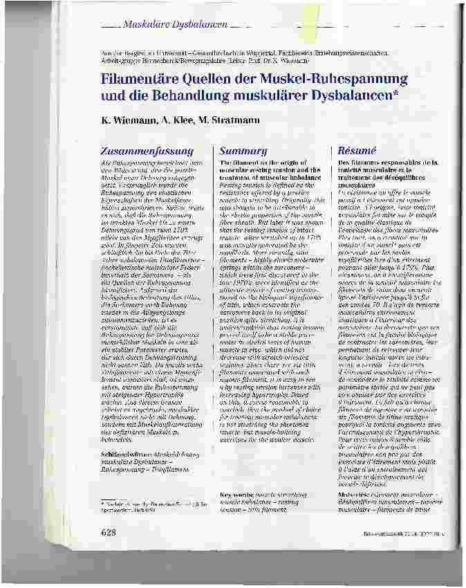 Vorschauseite 1: Filamentäre Quellen der Muskel-Ruhespannung und die Behandlung muskulärer Dysbalancen