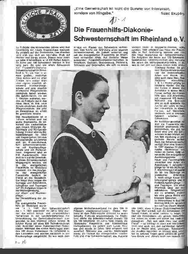 Vorschauseite 1: Die Frauenhilfs-Diakonie-Schwesternschaft im Rheinland e.V.