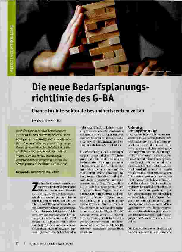 Vorschauseite 1: Die neue Bedarfsplanungsrichtlinie des G-BA