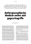 Vorschauseite 1: Anthroposophische Medizin wehrt sich gegen Angriffe.