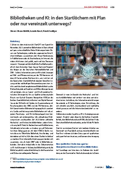 Vorschauseite 1: Bibliotheken und KI: in den Startlöchern mit Plan oder nur vereinzelt unterwegs?