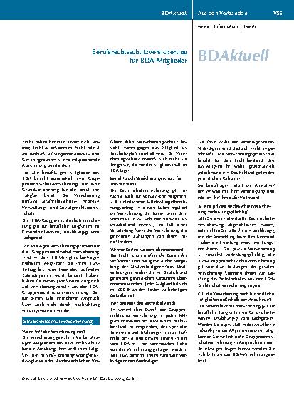 Vorschauseite 1: Berufsrechtsschutzversicherung für BDA-Mitglieder