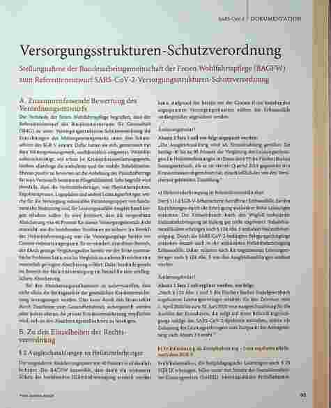 Vorschauseite 1: Versorgungsstrukturen-Schutzverordnung Stellungnahme der Bundesarbeitsgemeinschaft der Freien Wohlfahrtspflege (BAGFW) zum Referentenentwurf SARS-CoV-2-Versorgungsstrukturen-Schut…
