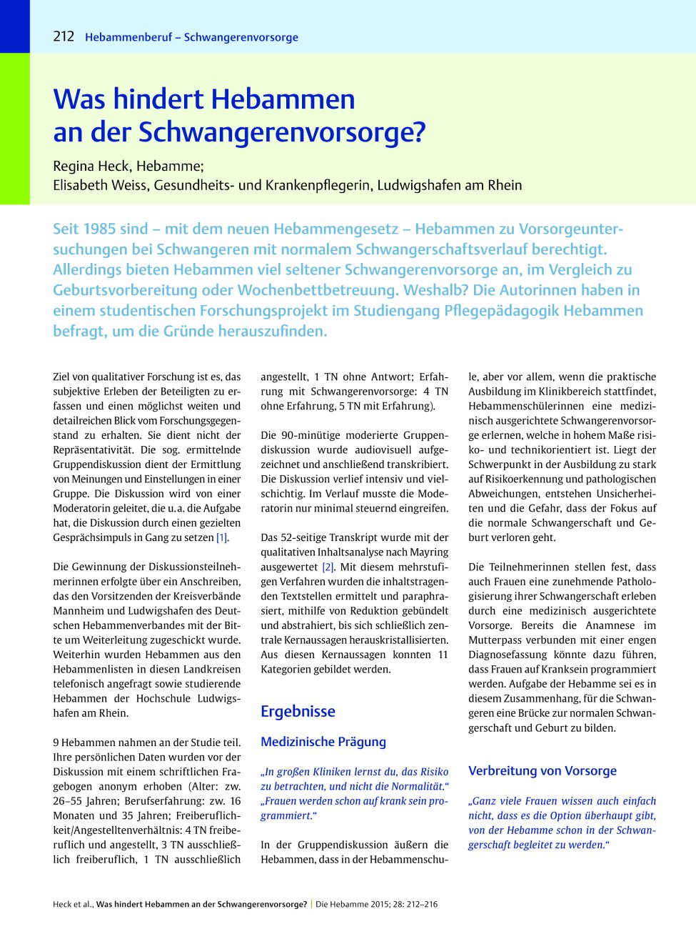 Vorschauseite 1: Was hindert Hebammen an der Schwangerenvorsorge?