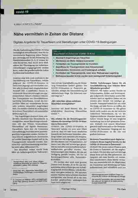 Vorschauseite 1: Nähe vermitteln in Zeiten der Distanz: Digitale Angebote für Trauerfeiern und Bestattungen unter COVID-19-Bedingungen