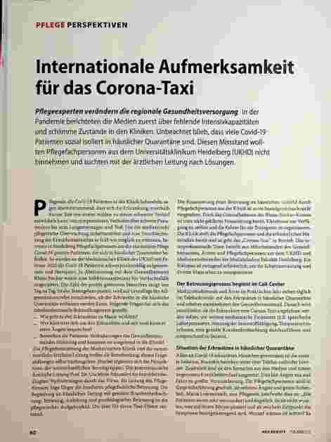Vorschauseite 1: Internationale Aufmerksamkeit für das Corona-Taxi