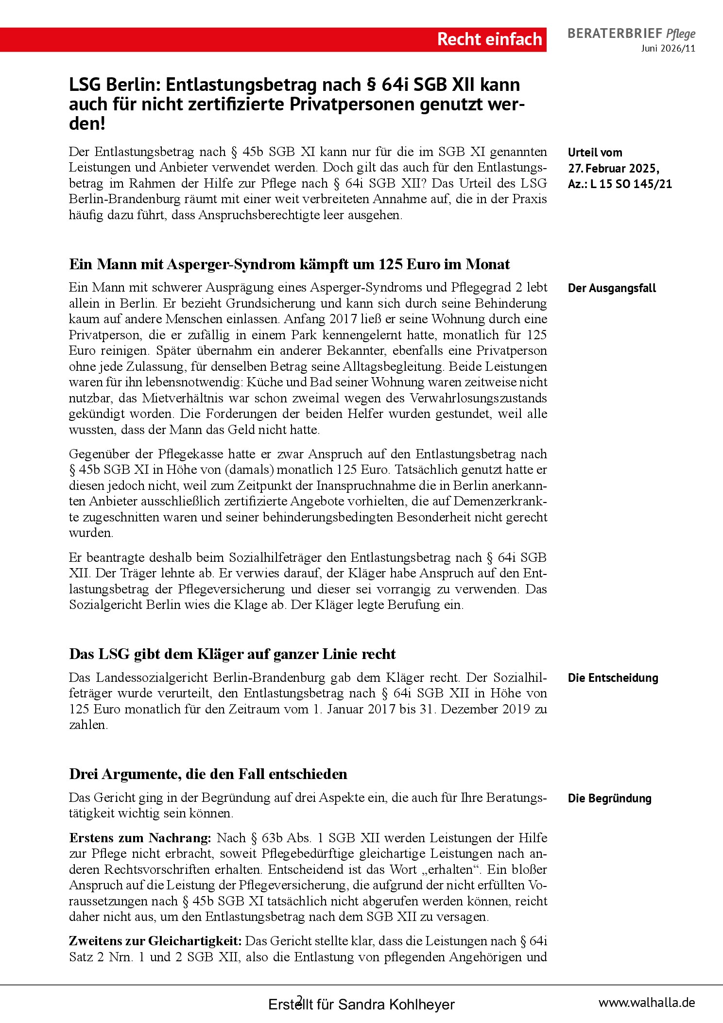 Vorschauseite 2: Beraterbrief Pflege Juni 2026/11