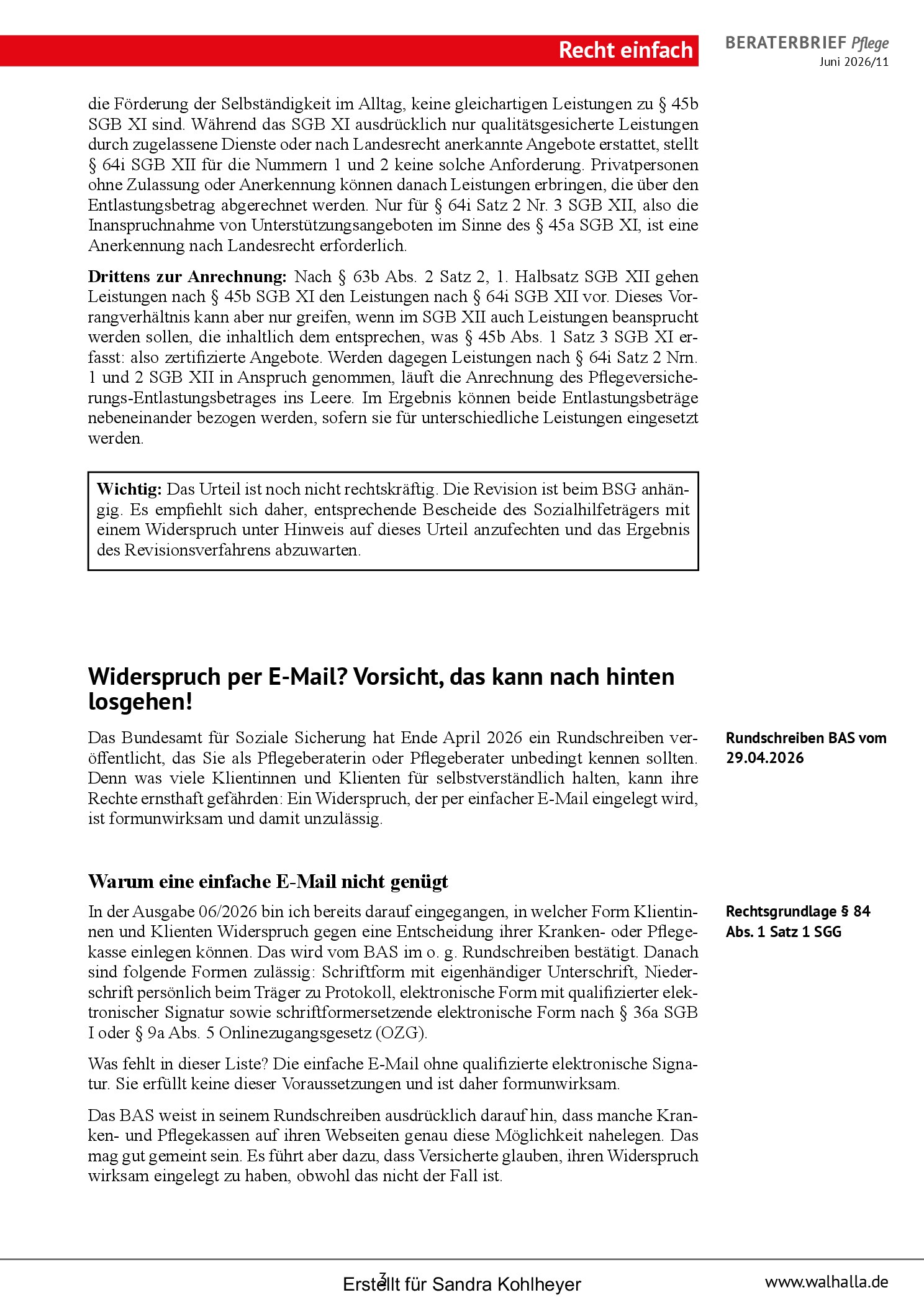 Vorschauseite 3: Beraterbrief Pflege Juni 2026/11