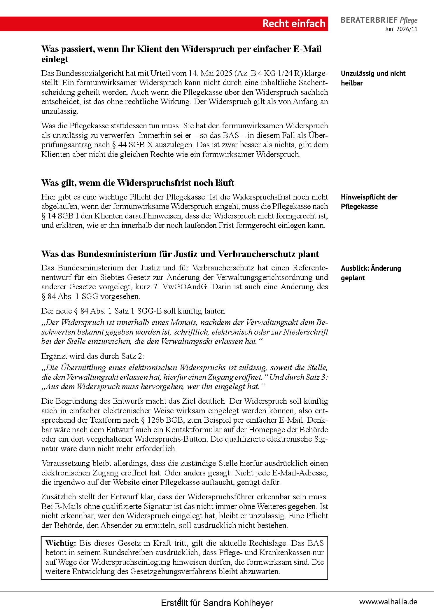 Vorschauseite 4: Beraterbrief Pflege Juni 2026/11