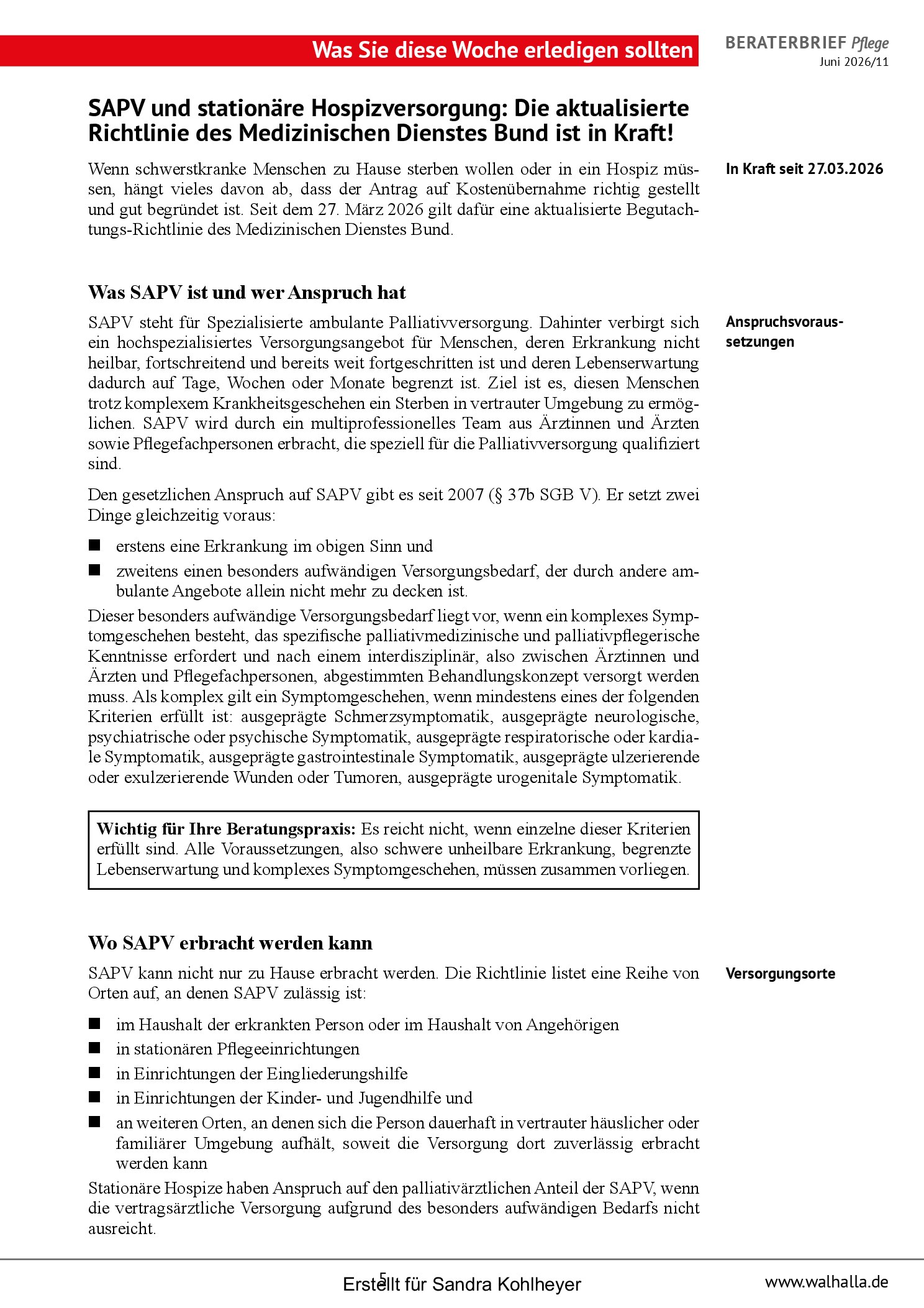 Vorschauseite 5: Beraterbrief Pflege Juni 2026/11