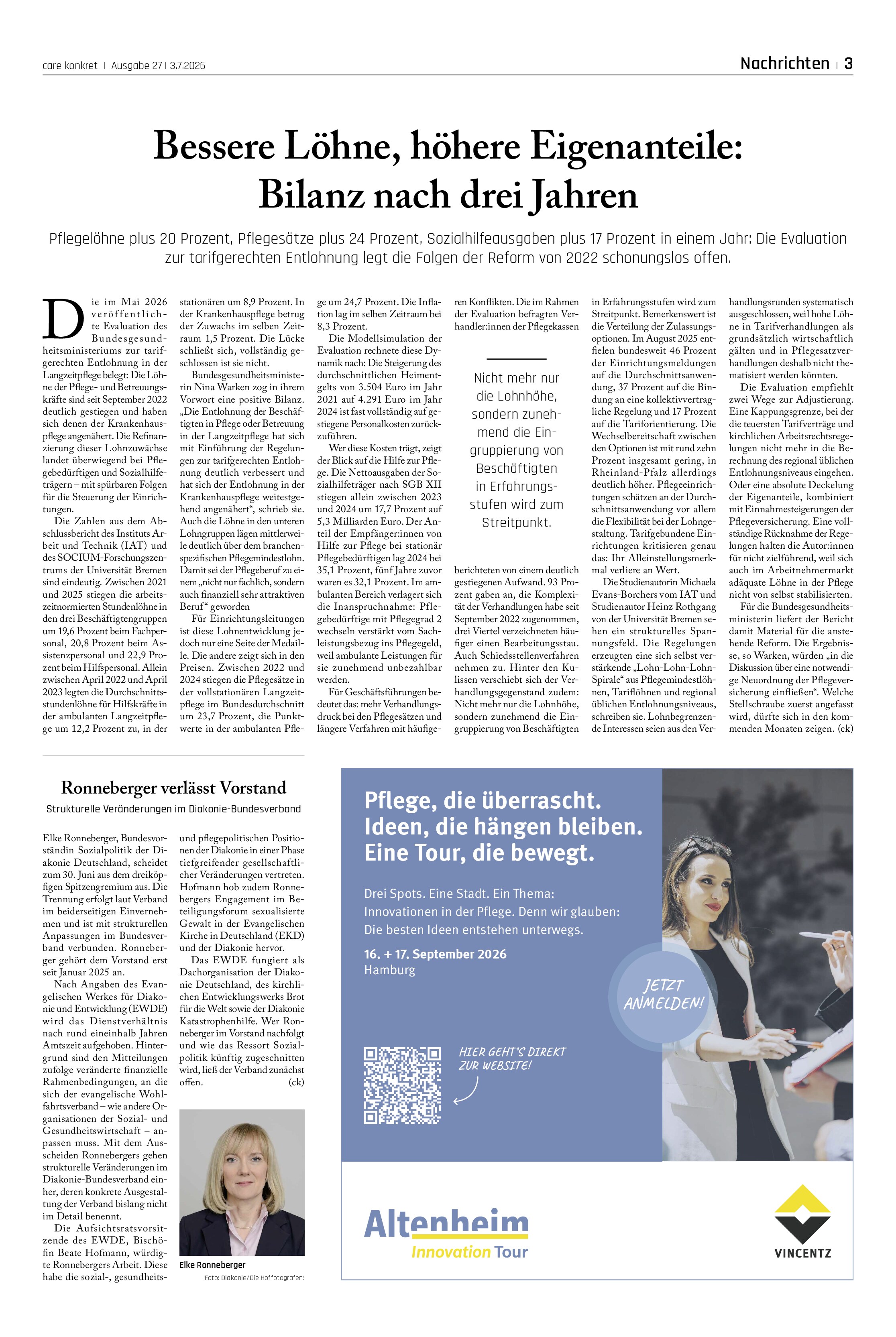 Vorschauseite 1: Bessere Löhne, höhere Eigenanteile: Bilanz nach drei Jahren