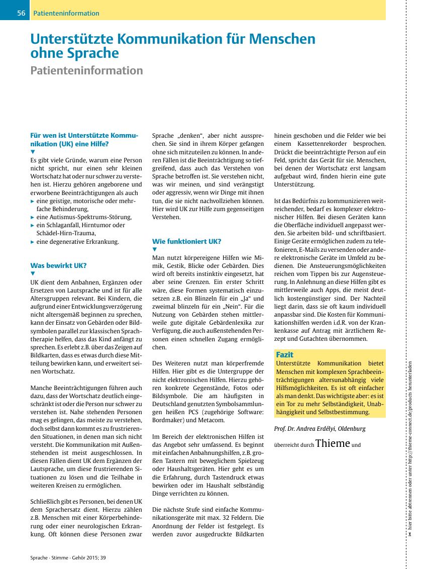 Vorschauseite 1: Unterstützte Kommunikation für Menschen ohne Sprache
