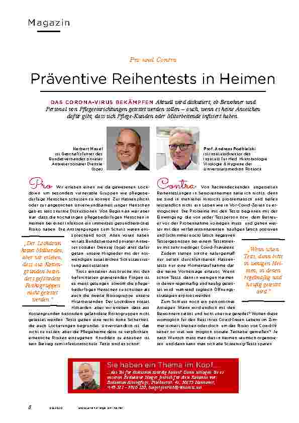 Vorschauseite 1: Präventive Reihentests in Heimen