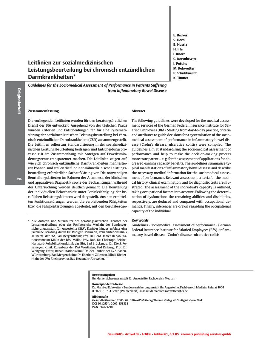 Vorschauseite 1: Leitlinien zur sozialmedizinischen Leistungsbeurteilung bei chronisch entzündlichen Darmkrankheiten