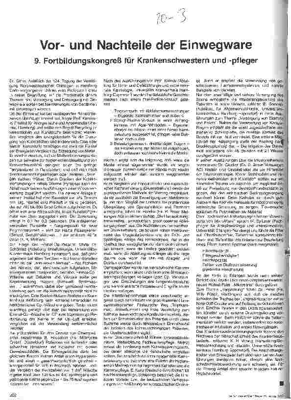 Vorschauseite 1: Vor-und Nachteile der Einwegware 9. Fortbildungskongreß für Krankenschwestern und-pfleger