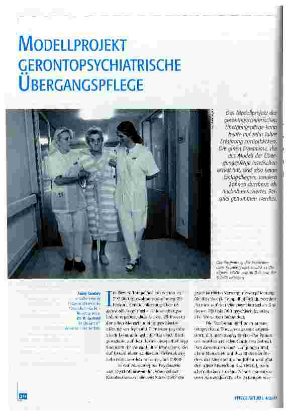 Vorschauseite 1: Modellprojekt gerontopsychiatrische Übergangsphase