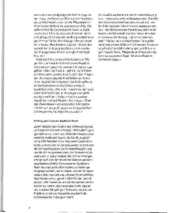 Vorschauseite 2: Auszeichnung für das Regionalspital Rheinfelden Effiziente Tumorschmerzlinderung nach Kriterien der Schweizerischen Krebsliga