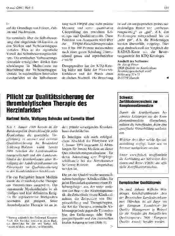 Vorschauseite 1: Pflicht zur Qualitätssicherung der thrombolytischen Therapie des Herzinfarktes