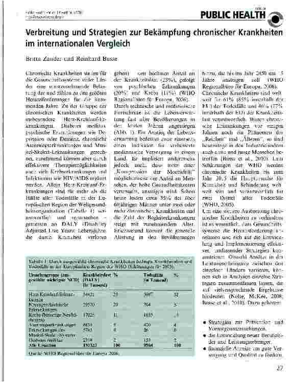 Vorschauseite 1: Verbreitung und Strategien zur Bekämpfung chronischer Krankheiten im internationalen Vergleich