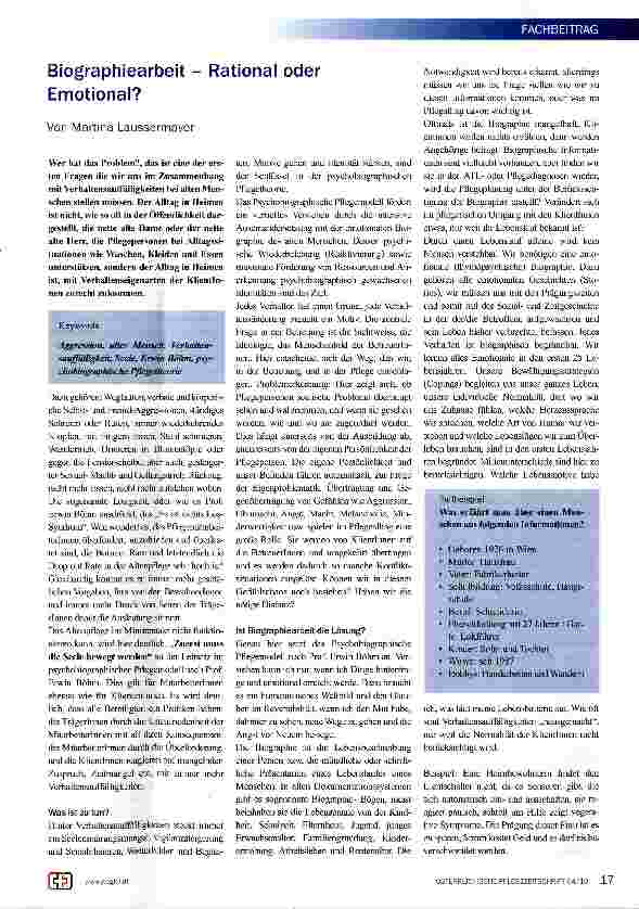Vorschauseite 1: Biographiearbeit - Rational oder Emotional?