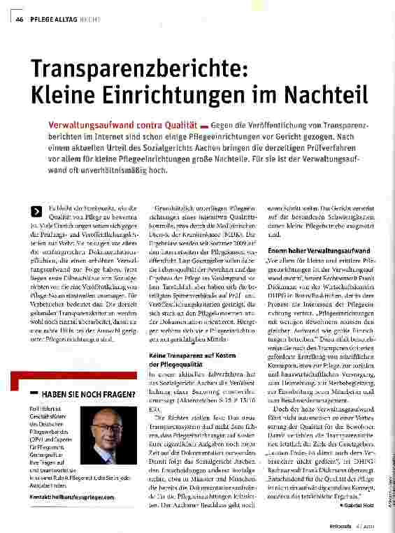 Vorschauseite 1: Transparenzberichte: Kleine Einrichtungen im Nachteil