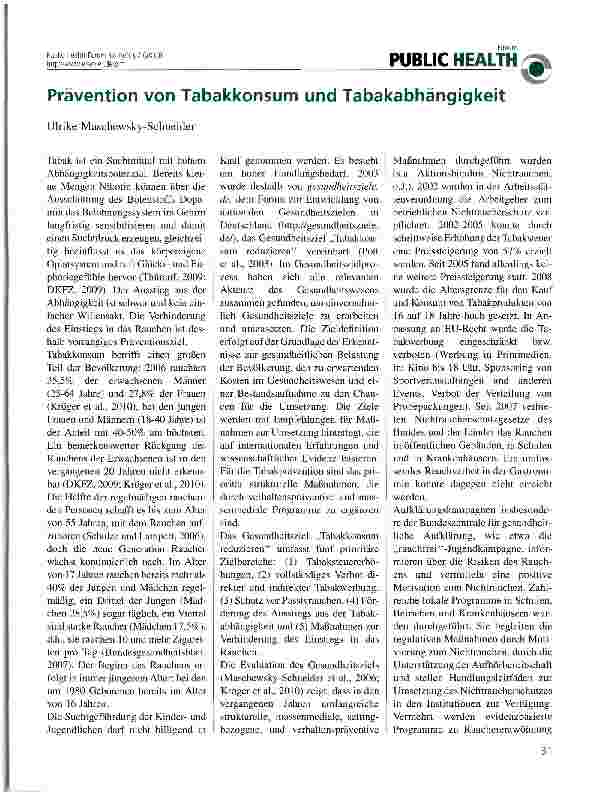 Vorschauseite 1: Prävention von Tabakkonsum und Tabakabhängigkeit
