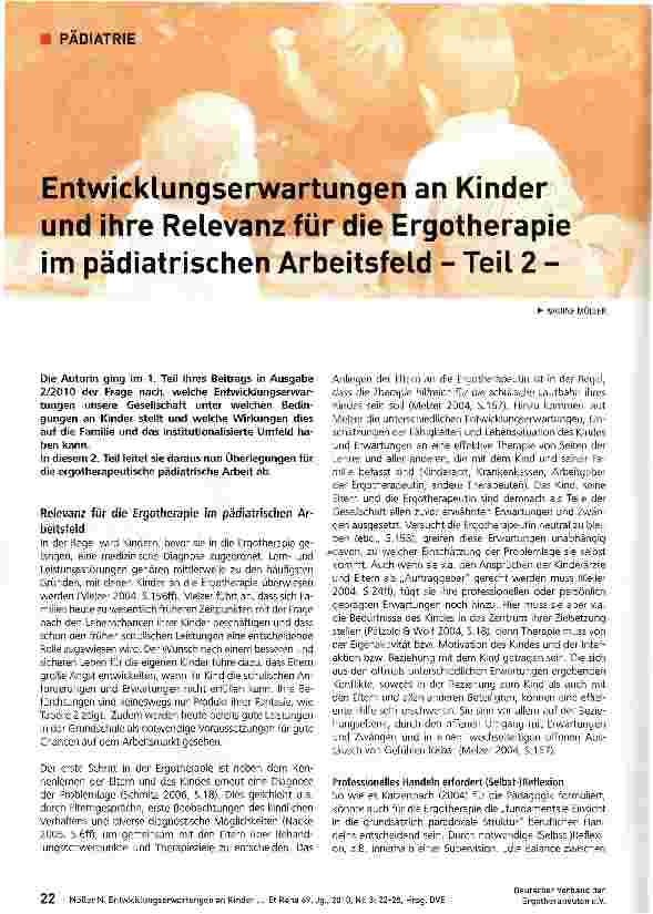 Vorschauseite 1: Entwicklungserwartungen an Kinder und ihre Relevanz für die Ergotherapie im pädiatrischen Arbeitsfeld - Teil 2