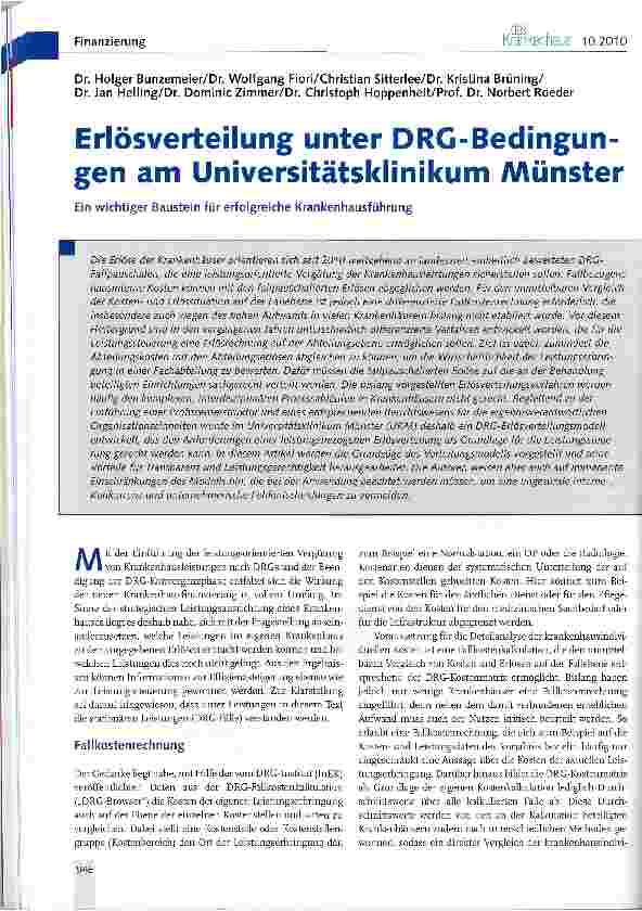 Vorschauseite 1: Erlösverteilung unter DRG-Bedingun-gen am Universitätsklinikum Münster