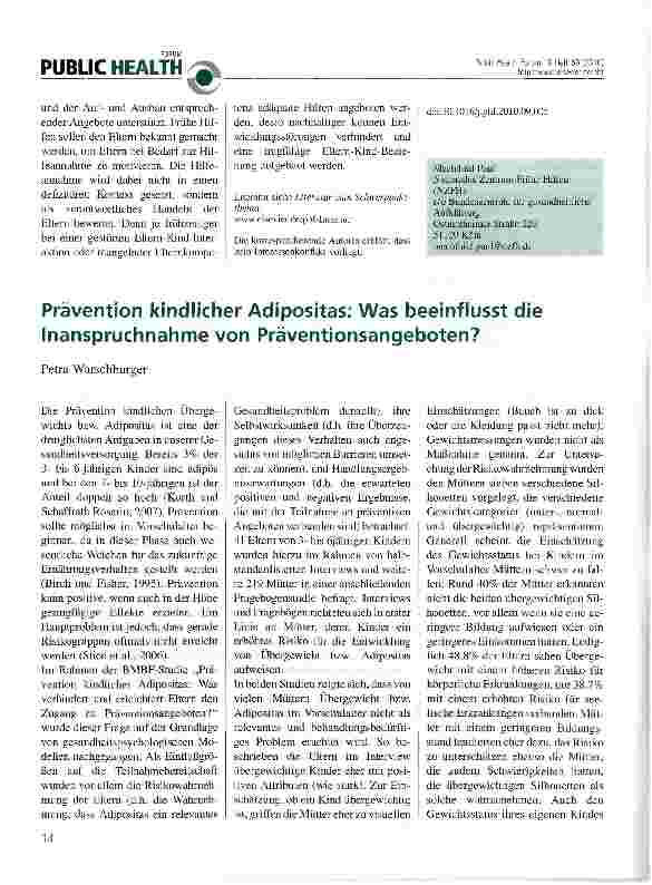 Vorschauseite 1: Prävention kindlicher Adipositas: Was beeinflusst die Inanspruchnahme von Präventionsangeboten?