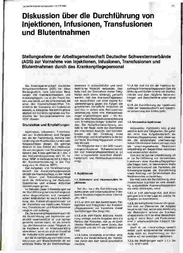 Vorschauseite 1: Diskussion über die Durchführung von Injektionen, Infusionen, Transfusionen und Blutabnahmen
