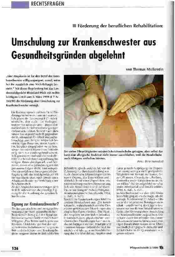 Vorschauseite 1: Umschulung zur Krankenschwester aus Gesundheitsgründen abgelehnt Förderung der beruflichen Rehabilitation
