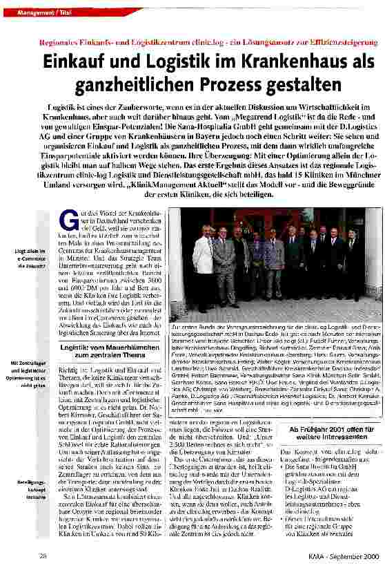 Vorschauseite 1: Einkauf und Logistik im Krankenhaus als ganzheitlichen Prozess gestalten Regionales Einkaufsund Logistikzentrum clinic. log